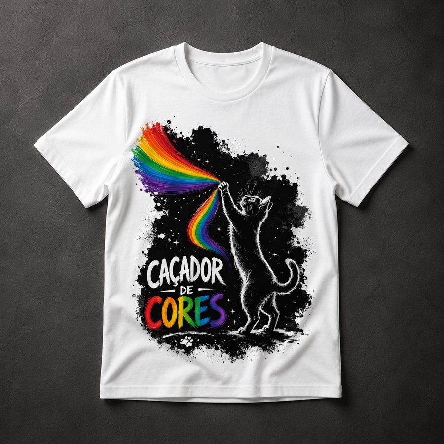 Camiseta Gato Arco-Íris