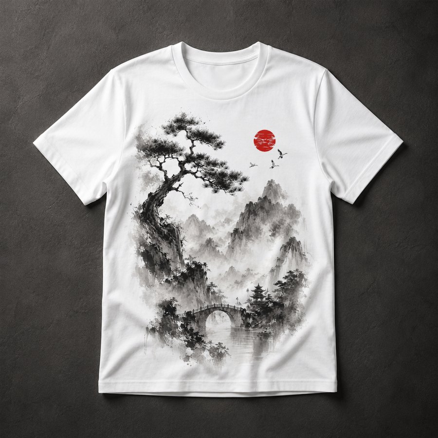 Camiseta Paisagem Zen Asiática