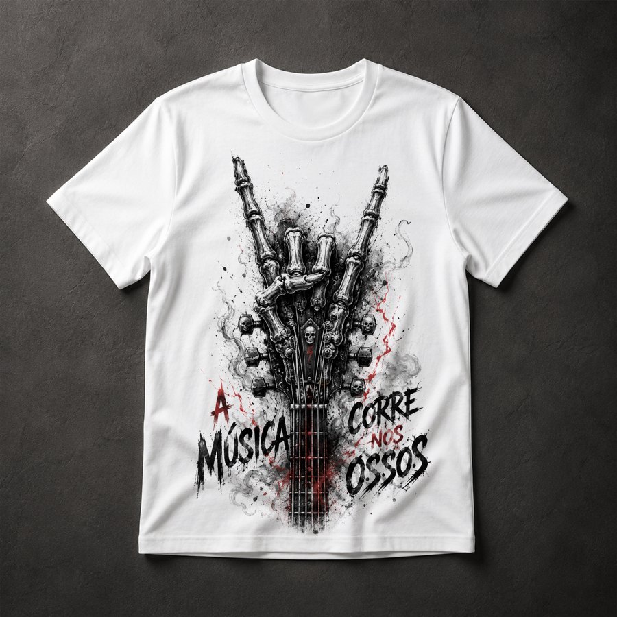 Camiseta Rock Esqueleto Guitarra