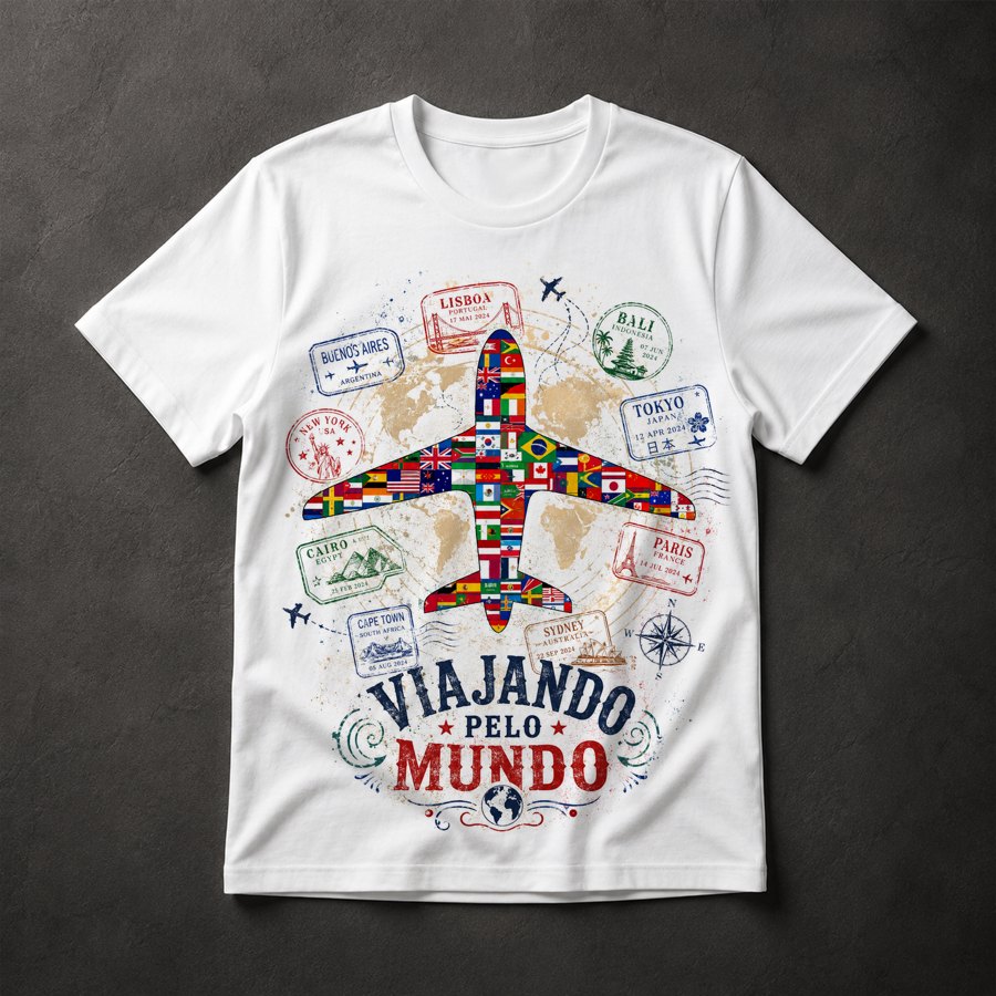 Camiseta Viajando pelo Mundo