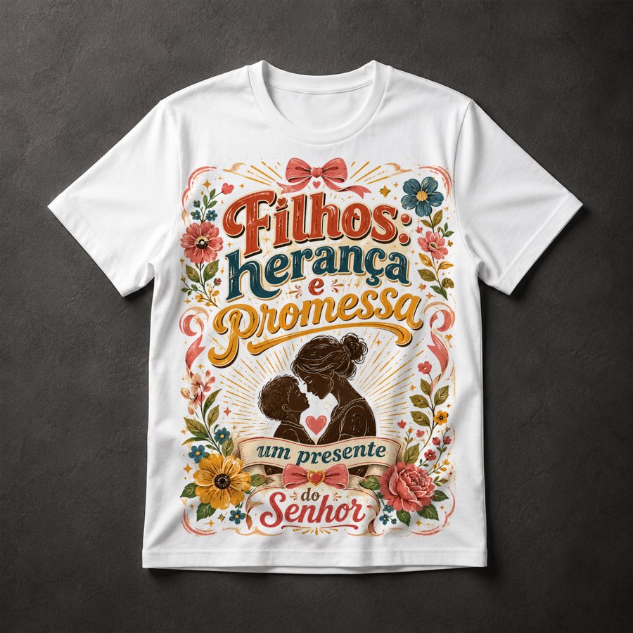 Camiseta Frase Cristã Mãe e Filho